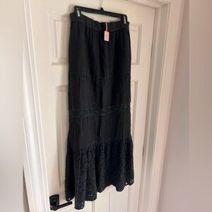 Calypso St Barth Salma Skirt Black Lace Tiered Maxi Boho Resort Size 0 NWT